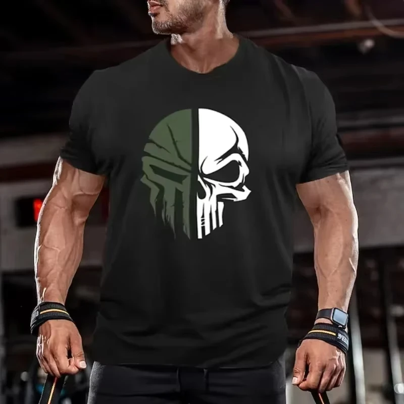 

Men's Digital Printed Skull Printed T-shirt Fitness Top Short Sleeve T-shirt Quick Drying Breathable 2025