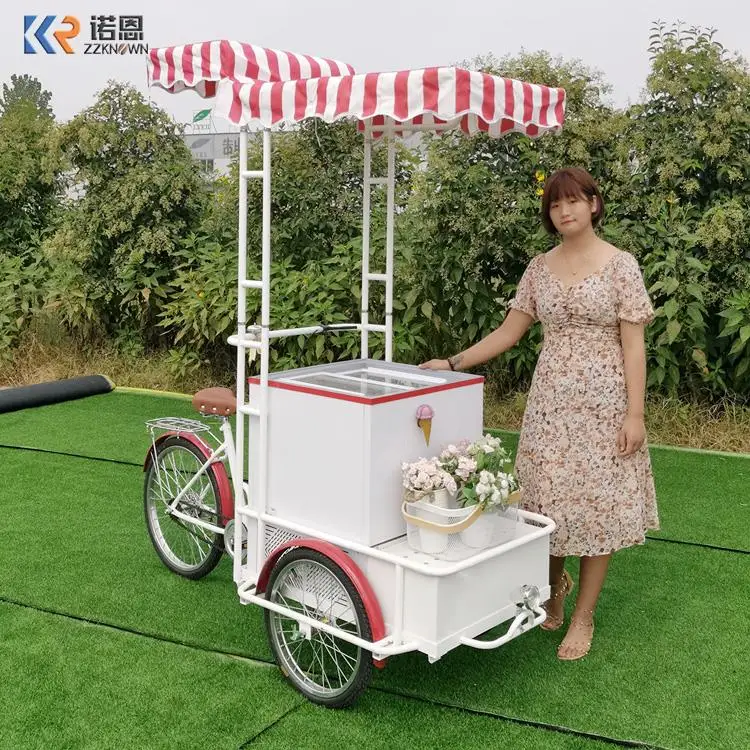 Mobile Food Trailer Cake Showcase Electric Tricycles For Ice Cream On Sand Ice Cream Popsicle Cart For Sale Freezer Tricycle