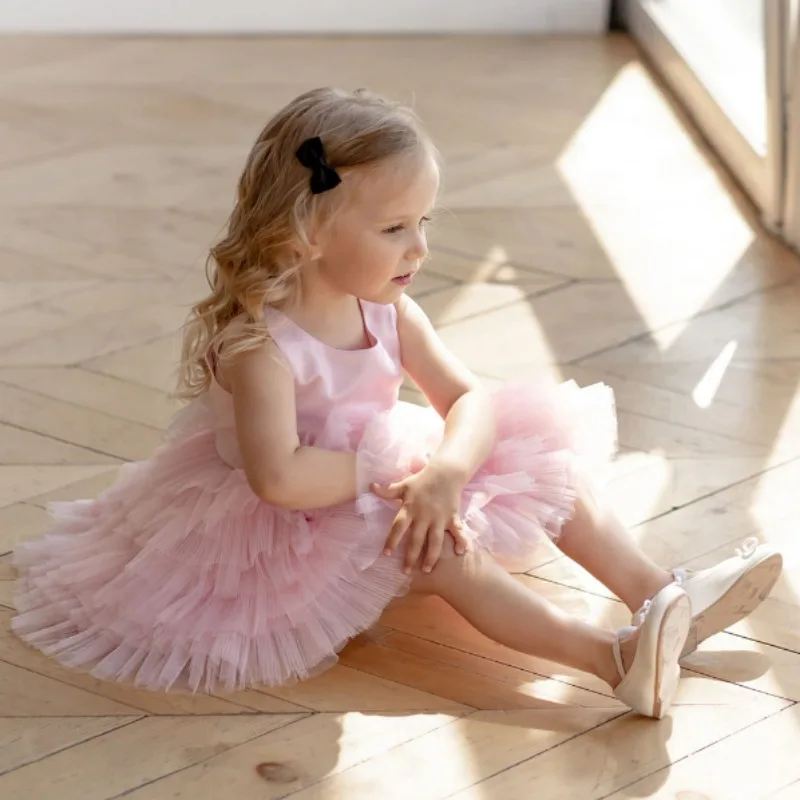 

Custom Exquisite Sleeveless O-Neck Flower Girl Dress Knee-Length Princess Pageant Dress for Wedding Bridesmaid First Communion