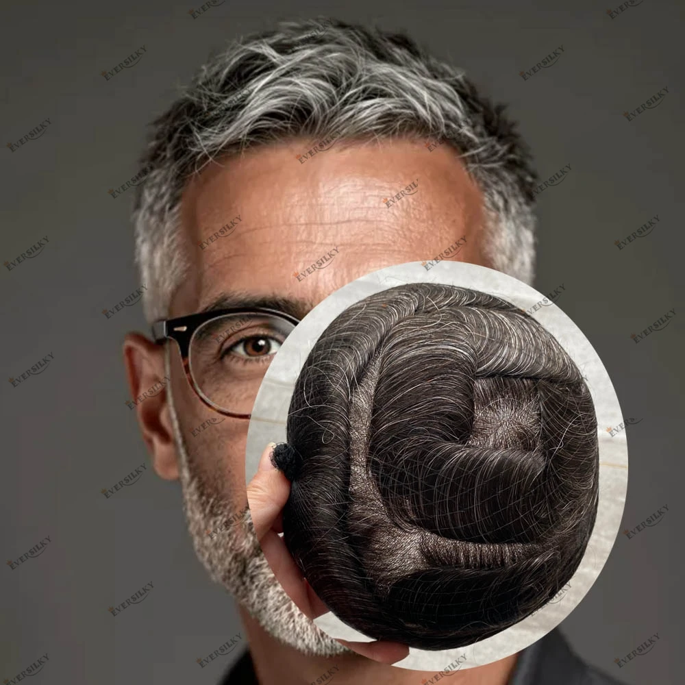 

80%~90%Density Super Natural Looking Thin Skin Men's Human Hair Toupee 0.02mm Thinnest PU Base Undetectable Prosthesis Capillary