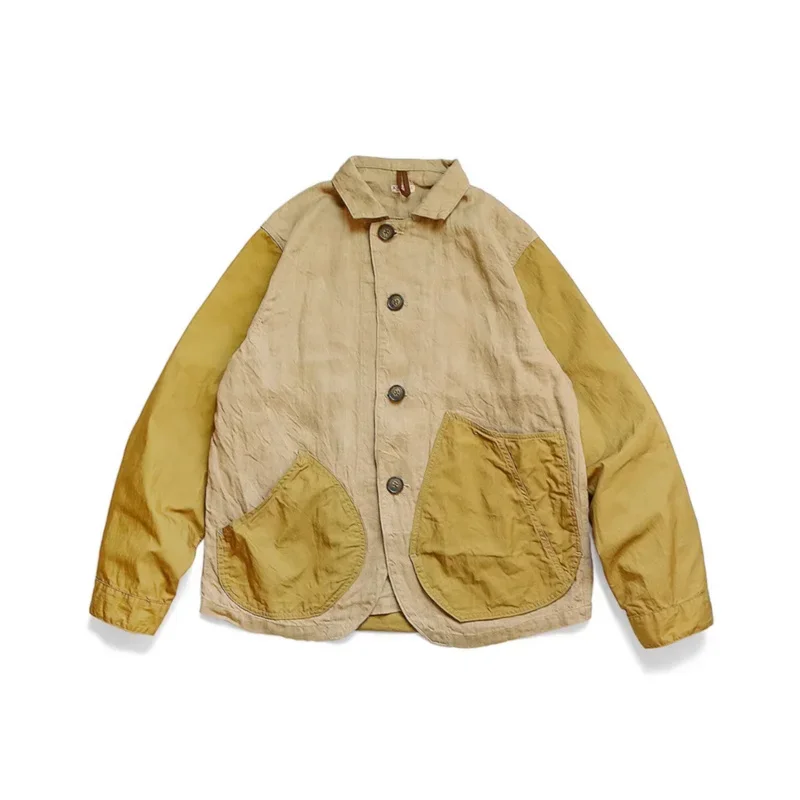 

23AW KAPITAL Hirata Kazuhiro Japanese casual linen color-blocked lapel loose jacket shirt long sleeves