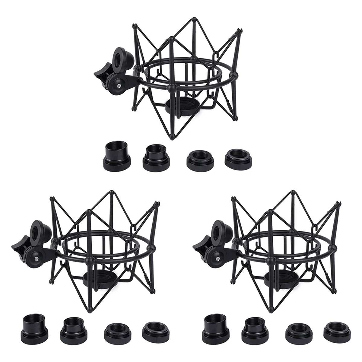 

3X Microphone Shock Mount Adjustable Mount Recording Mic Stand Metal Bracket Pod Microphone Stand (Black)