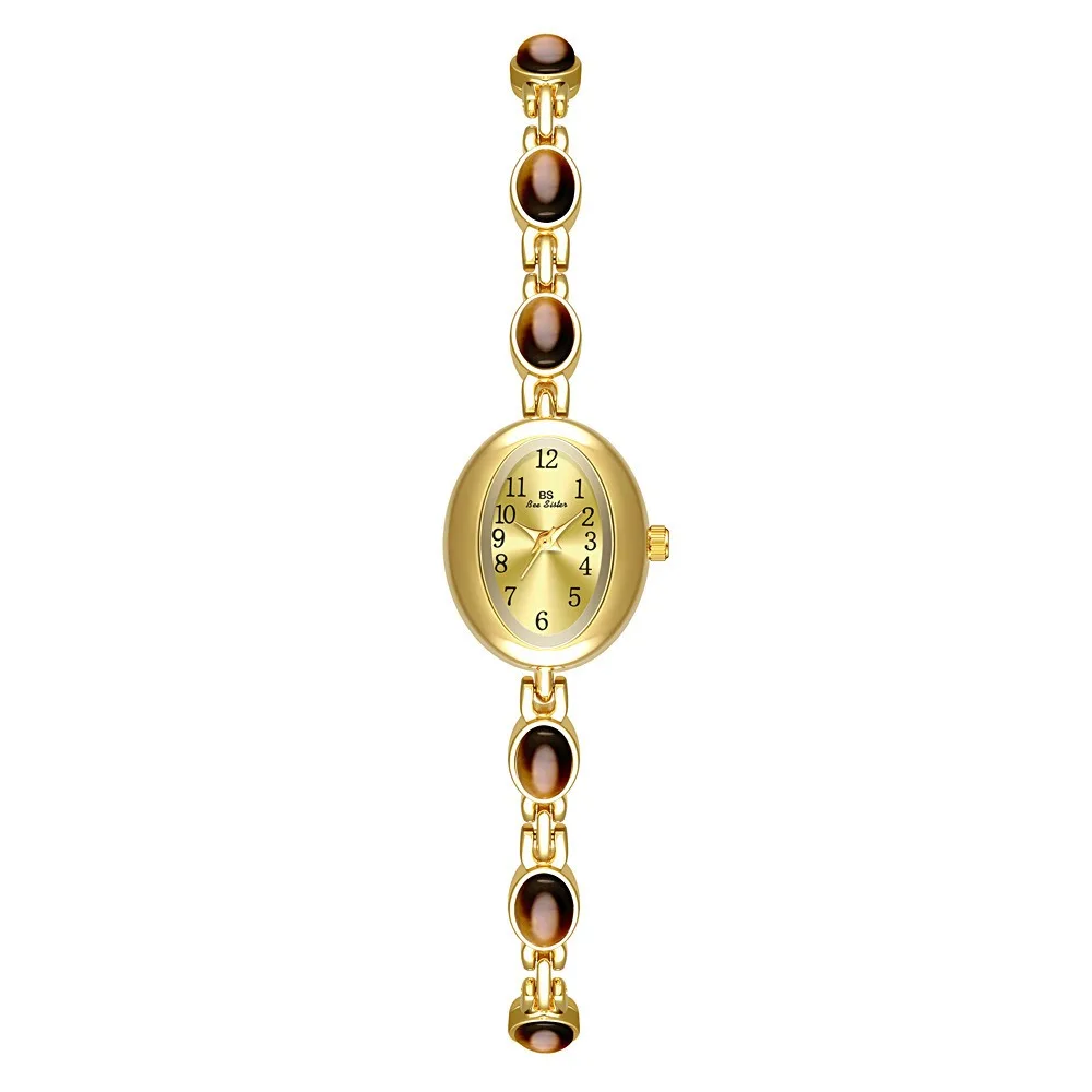 

Fashion Colored Gemstones Ladies Watch Oval Dial Luxury Quartz Watch Elegant Gift Bracelet Watch
