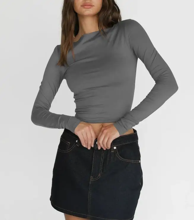 

Hot Selling Women's Base Knitted T-Shirt Slim Fit Spicy Girl Fashionable One Neck Top Simple Casual Comfortable Top for Women