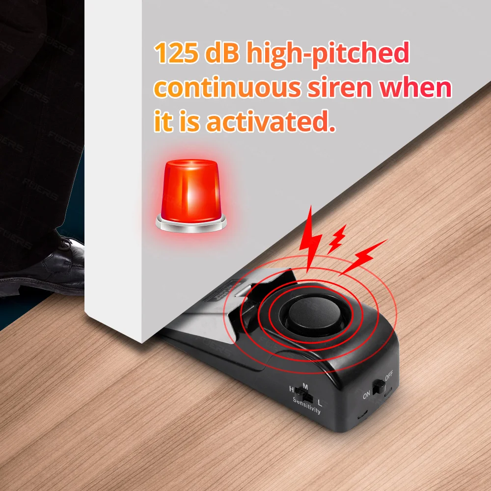 FUERS Wireless Doorstop Alarm System125dB Loud Home Security Anti-Theft Door Block System Portable Doorstop Preasure Alarm Sire