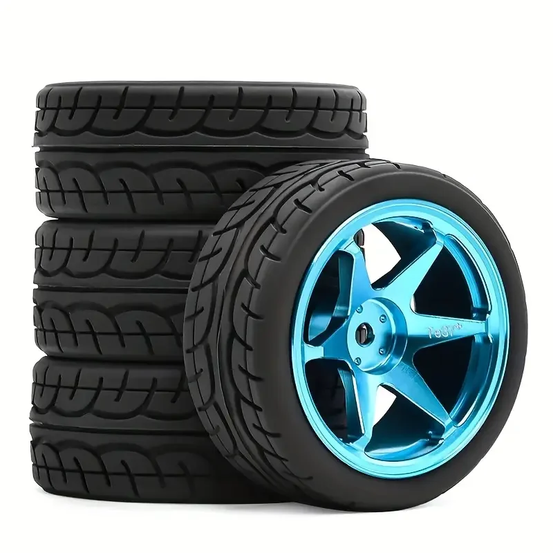 Pneus de rallye RC à l'échelle 1/10 et roues en aluminium, diamètre 2.56', pour Tamiya TT01 XV01 HPI Traxxas PTG2 A959, durables, haute adhérence, 4 pièces