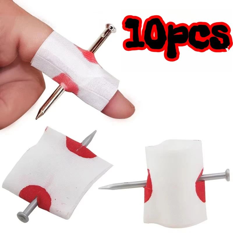 10Pcs Halloween Blood Prank Fake Nail Through Finger Magic Prop - Funny Joke Gadgets & Magic Trick, Horror Costume Props