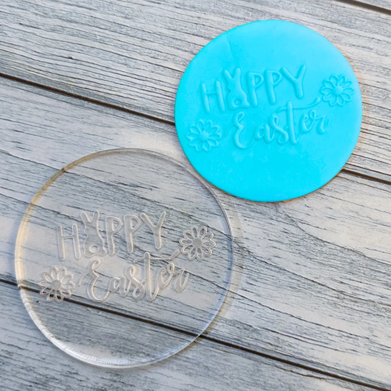 Happy Easter Bunny Flower Acrylic Fondant Cookie Stamp, Cookie  Emboss Cake Mould, Baking Tool