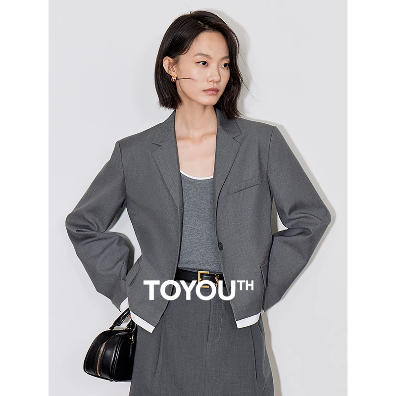 

TOYOUTH Women Blazer 2024 Autumn New College Style Contrasting Lapel Collar Korean Style Office Cropped Cardigan Suit Jacket