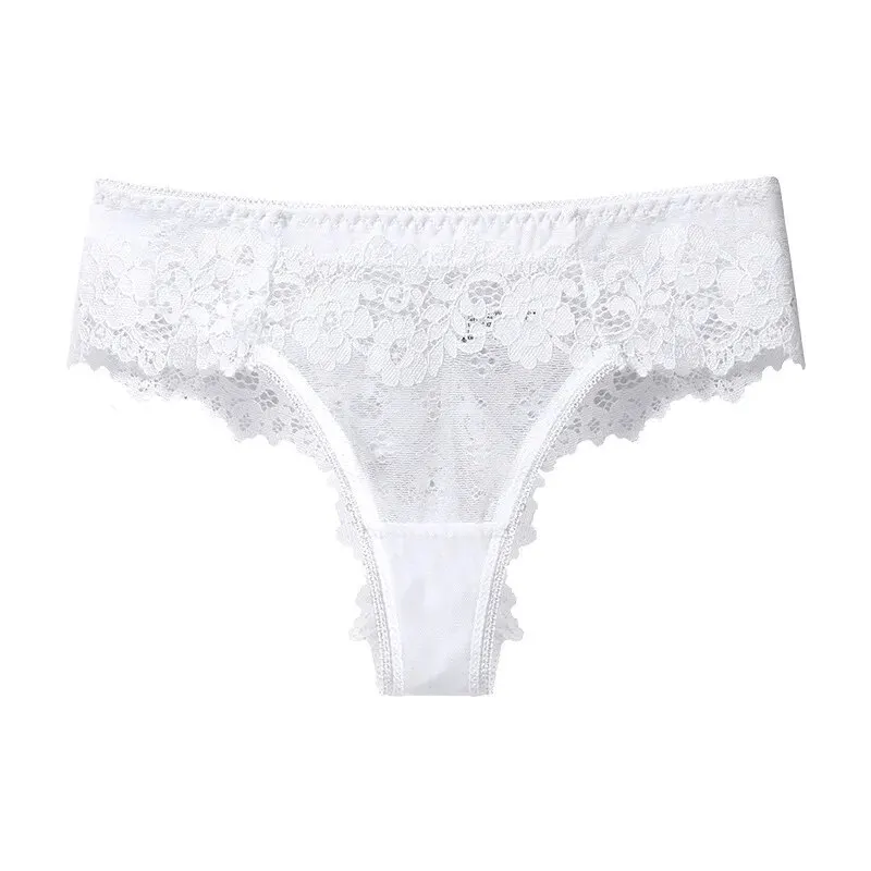 4Pcs European and American WOMEN\'S Thong Lace Sexy Transparent Hollow Seamless Plus-size T Underwear Women