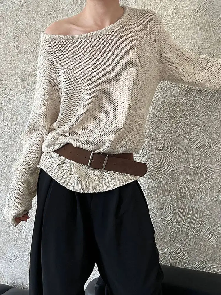 

Apricot Belted Big Size Knitting Sweater Round Neck Long Sleeve Women Pullovers New Fashion Tide Spring Autumn
