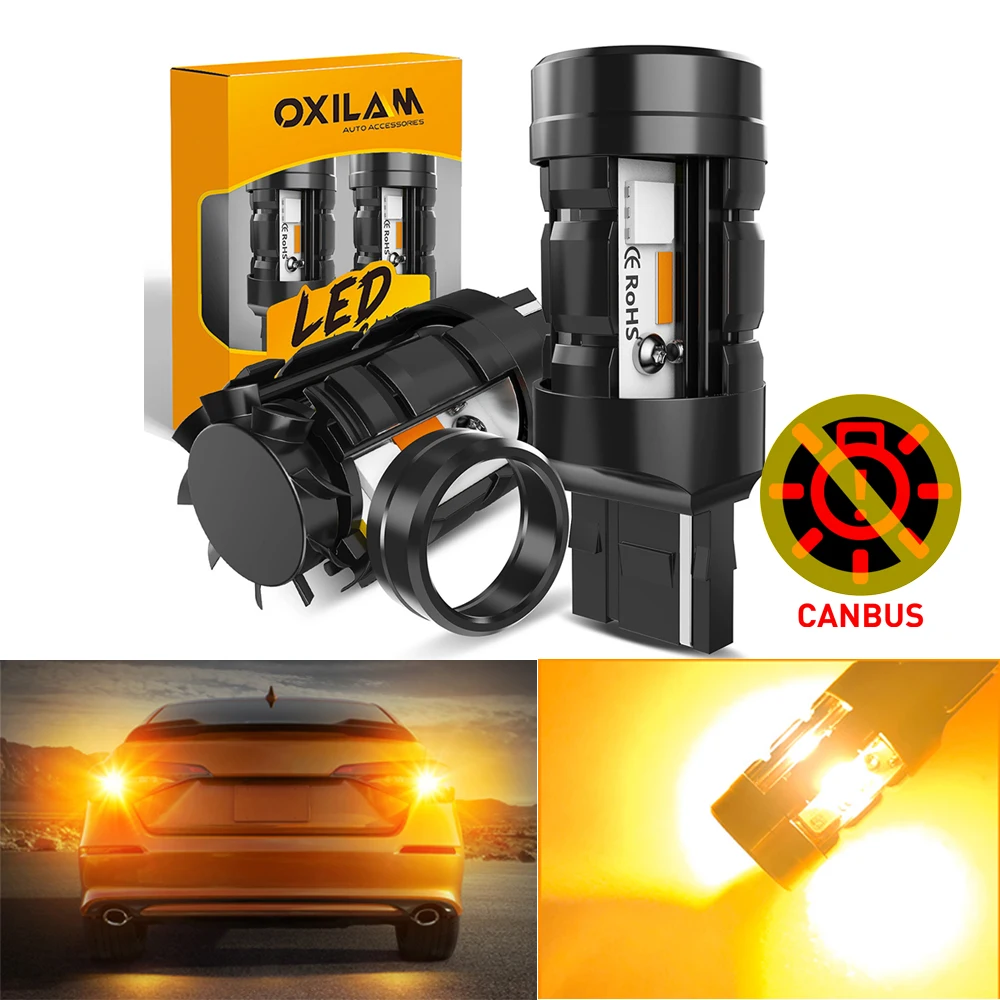 

OXILAM 2Pcs T20 7440 W21W LED Canbus No Error No Hyper Flash WY21W 7440 LED Indicator Bulb Amber for Car Turn Signal Light 12V