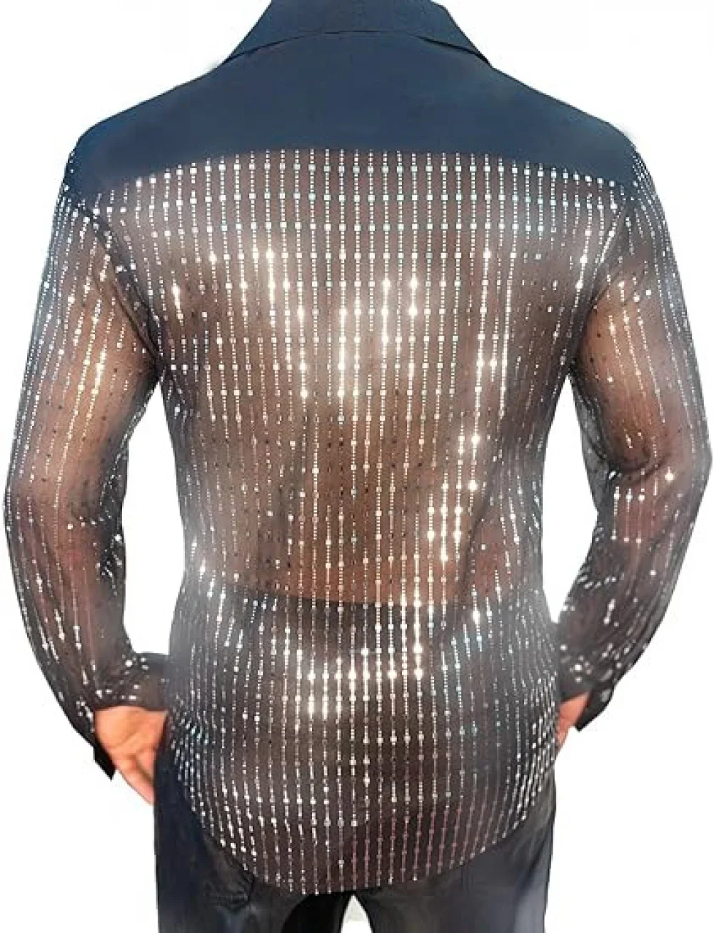 Men Shiny Sequins Shirt Long Sleeve Button Down Disco Party Shirt Night Clubwear Prom Dance Performance Tops Halloween Costumes