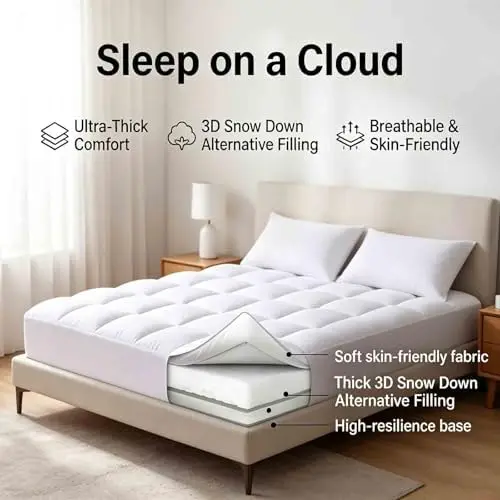 Cloudlift Mattress Topper, Premium Quilted 1000gsm Luxury Extra Thick Mattress Topper - Breathable & Fluffy Soft, Deep