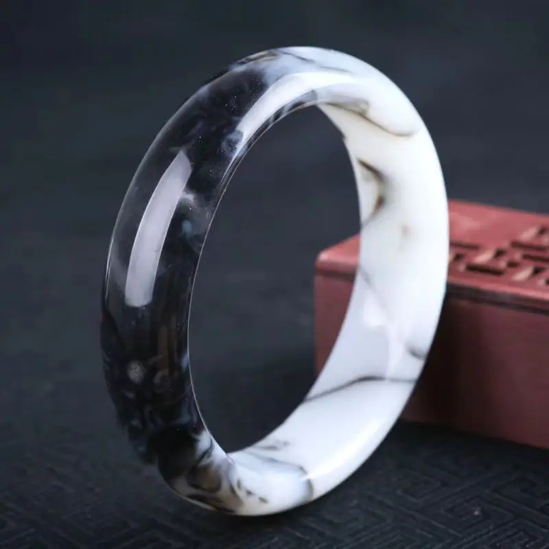 

Xinjiang Gobi suet white jade blue and white bracelet thin round bar women's retro floating jade bracelet