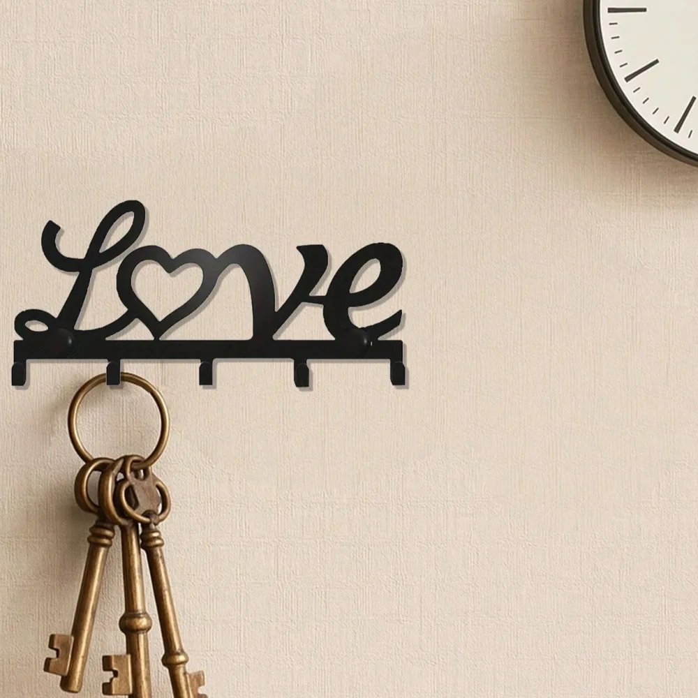 قطعة واحدة من حامل المفاتيح المعدني الأسود الحديث ذو الطابع الفني - مثبت على الحائط، سهل التركيب - منظم مدخل أنيق #3