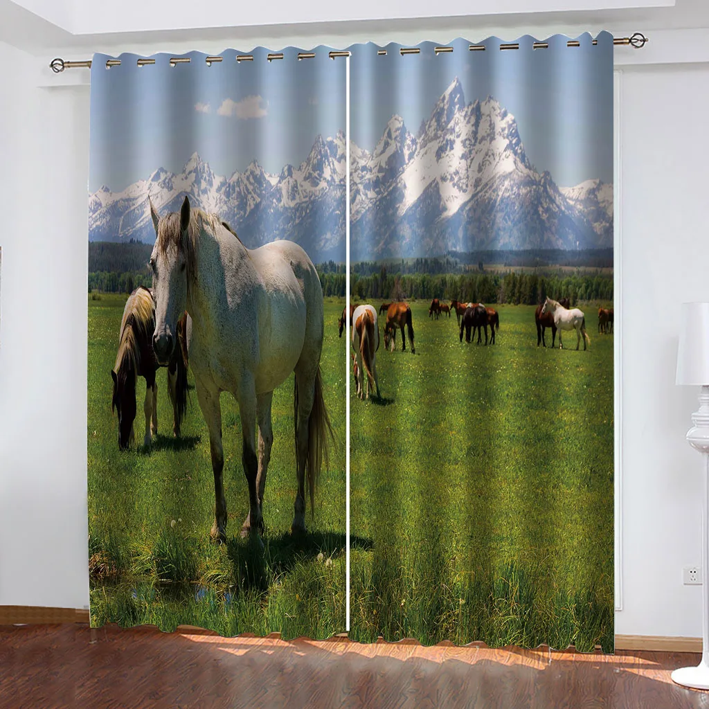 

Customized Luxury Curtains For Living Room Steppe Animal Horse Tasteful Modern 2 Pieces Winodw Curtain For Bedroom