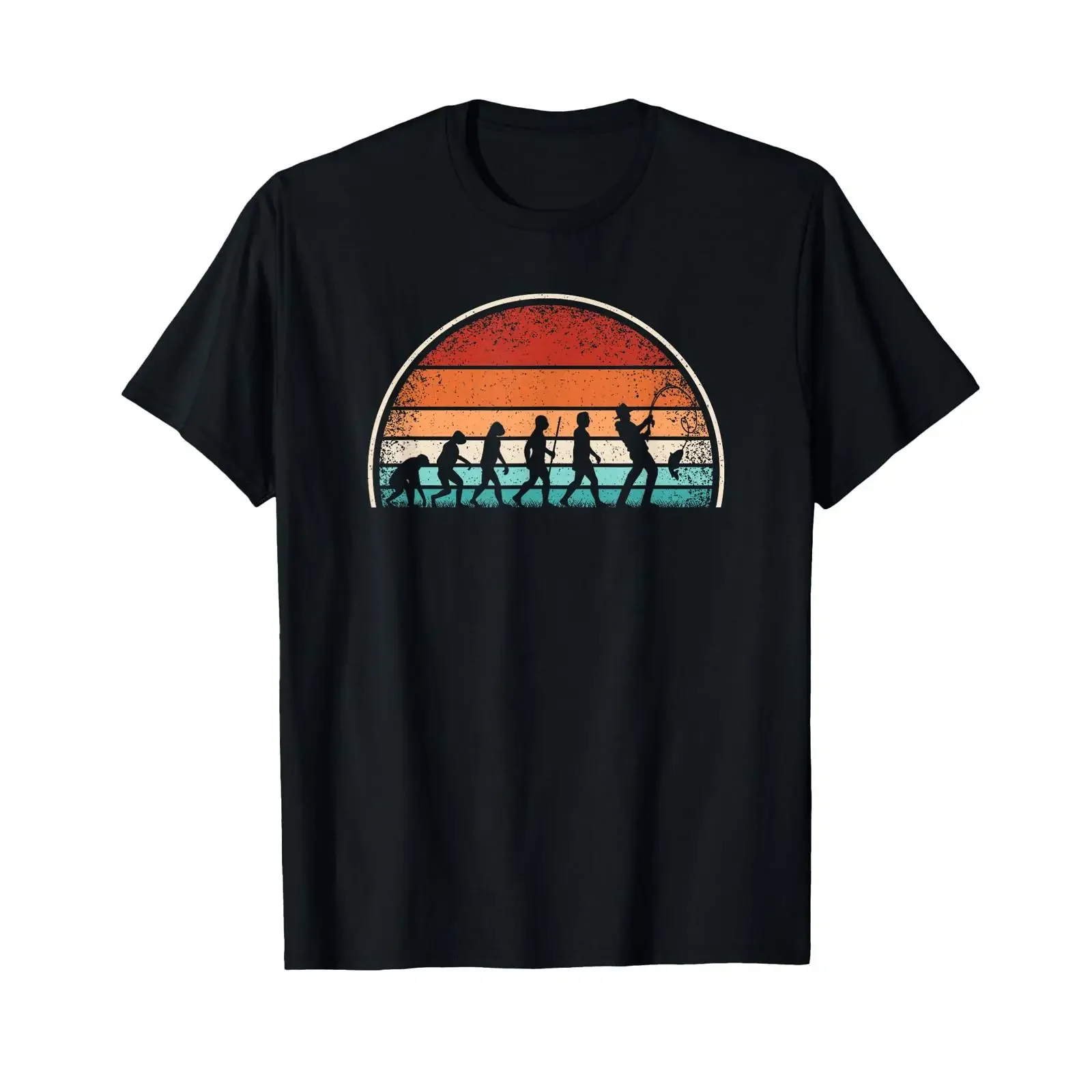 Angler Evolution – t-shirt de pêcheur amusant, style rétro, noir, vintage, légèrement respirant, streetwear, mode unisexe