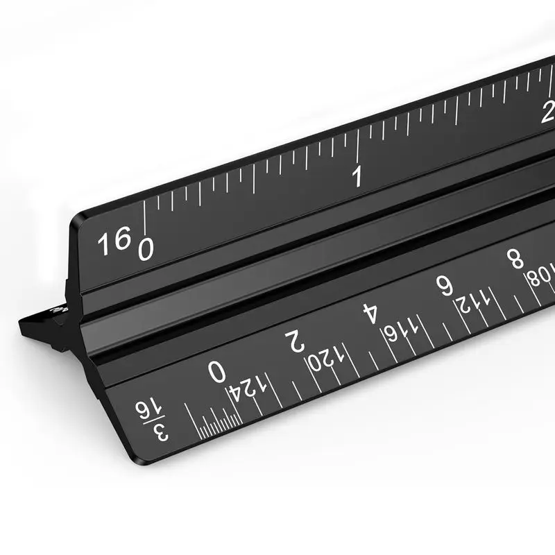 Professional High-Quality Black Triangular Architect Scale Ruler, 1PCS, for Engineering Drawing, Drafting, Office Measurement