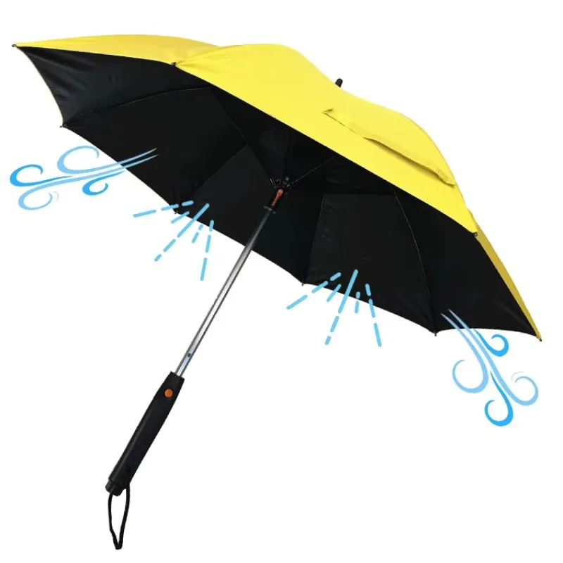 

Fan and Water Mist Umbrella Manually open UV protection fabric canopy, outdoor straight umbrella with fan and cooling spray