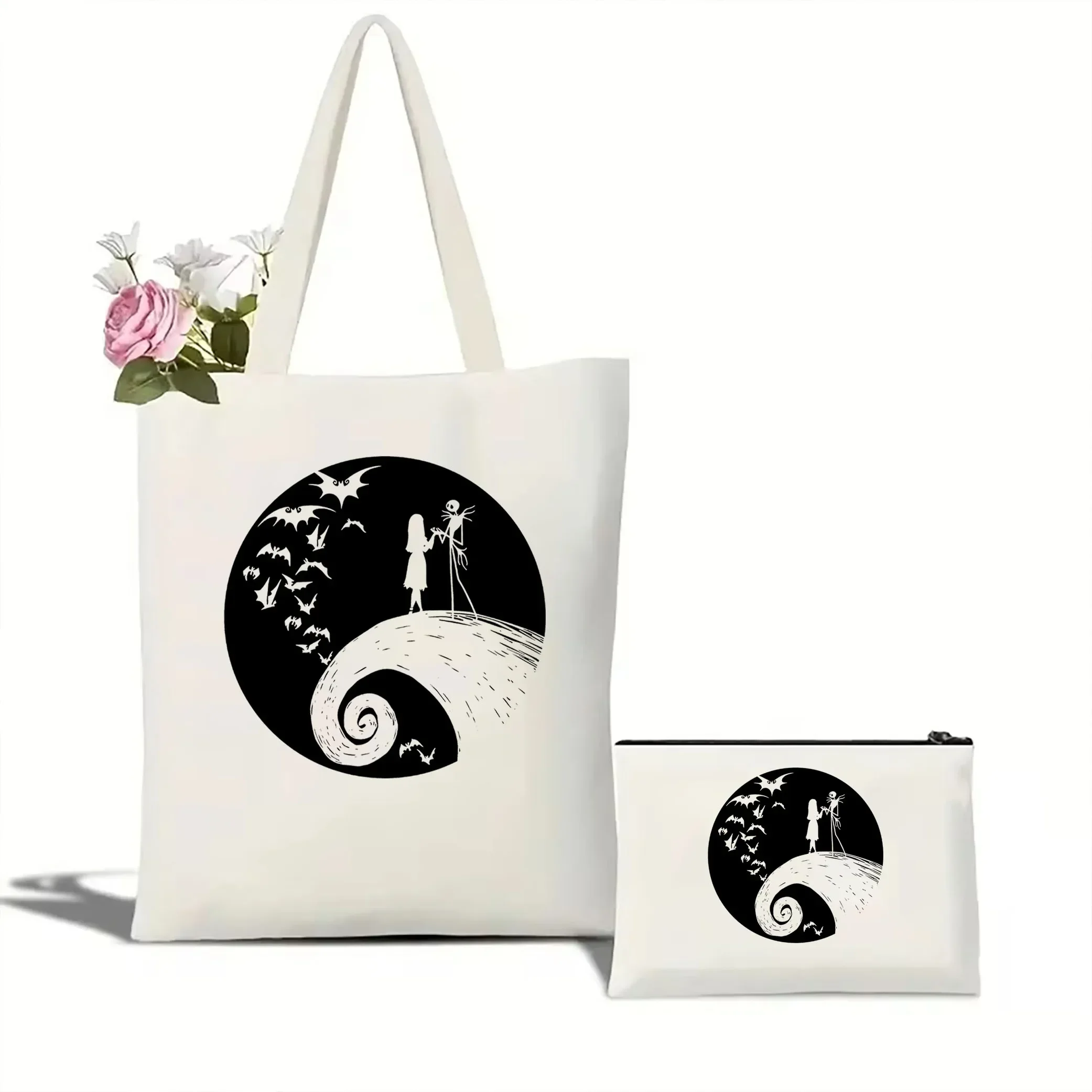 

Nightmare Before Christmas Jack and Sally Printed Women's Tote Bag Large Capacity Shopping Bag Halloween Party Women's Tote Bag