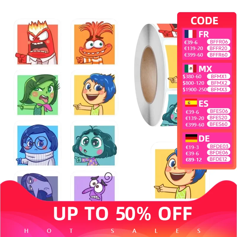 

Anime 500pcs Disney Inside Out 2 Sealing Stickers Cute Cartoon Decals Round DIY Album Diary Label Graffiti Sticker Children Gift