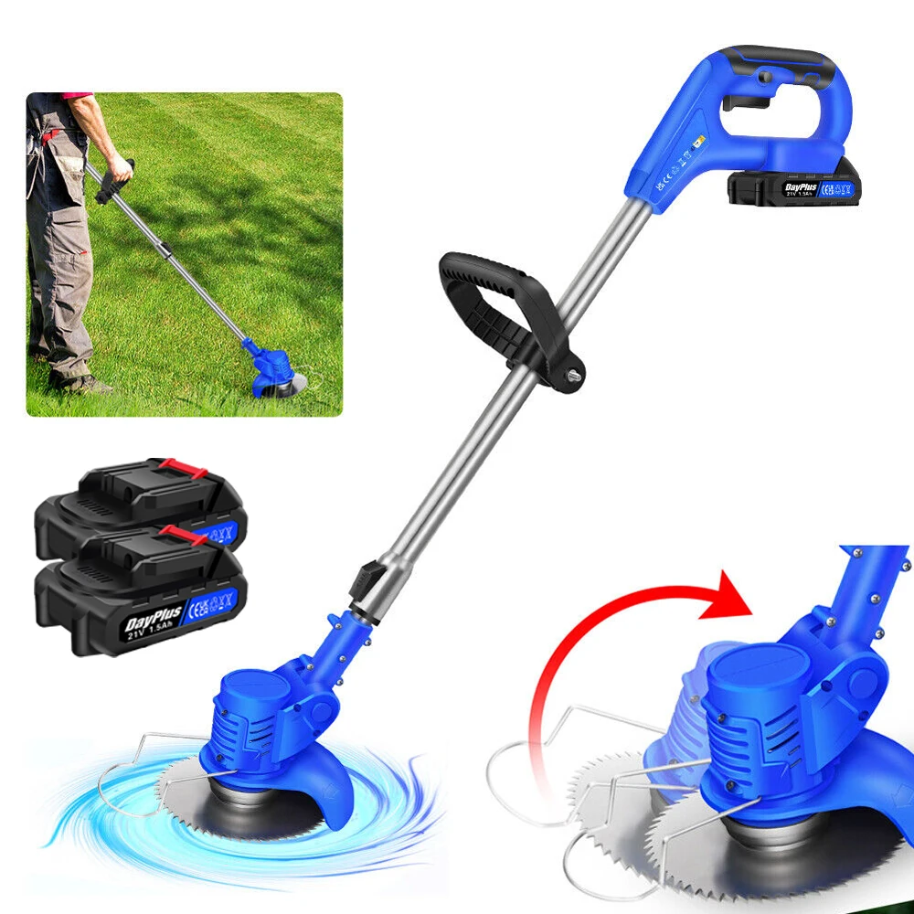 Rasentrimmer mit Akku 21V, 2-in-1 Freischneider & Motorsense 24000 RPM, Rasenkantenschneider inkl. 1.5Ah Batterien, Rädern, 90° drehbarer Kopf  (Profi-Serie)