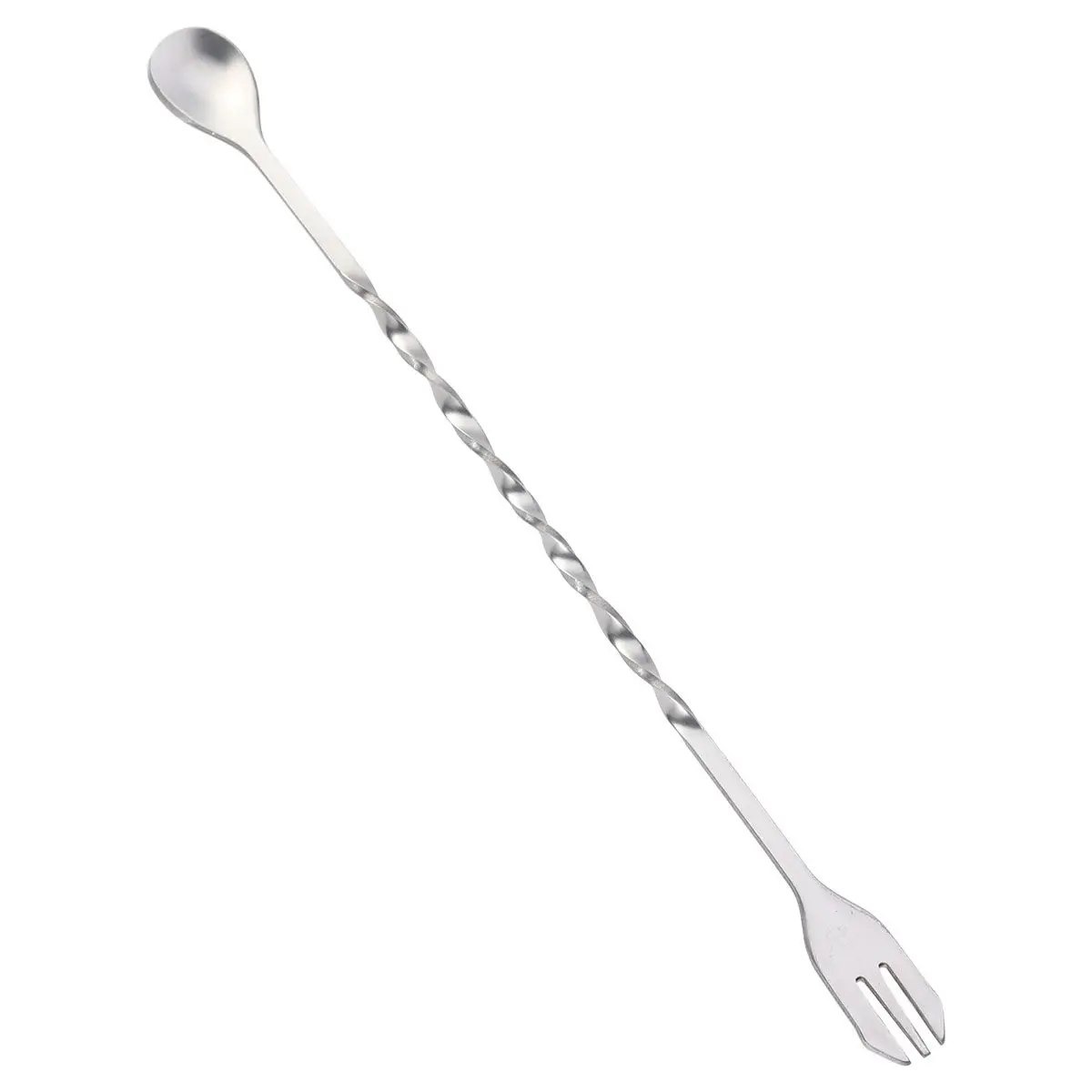 Stylish 304 Stainless Steel Cocktail Spoon Mixing Fork Swizzle Stick Long Handle Stirring Tool for Bars Parties Gifts 26Cm