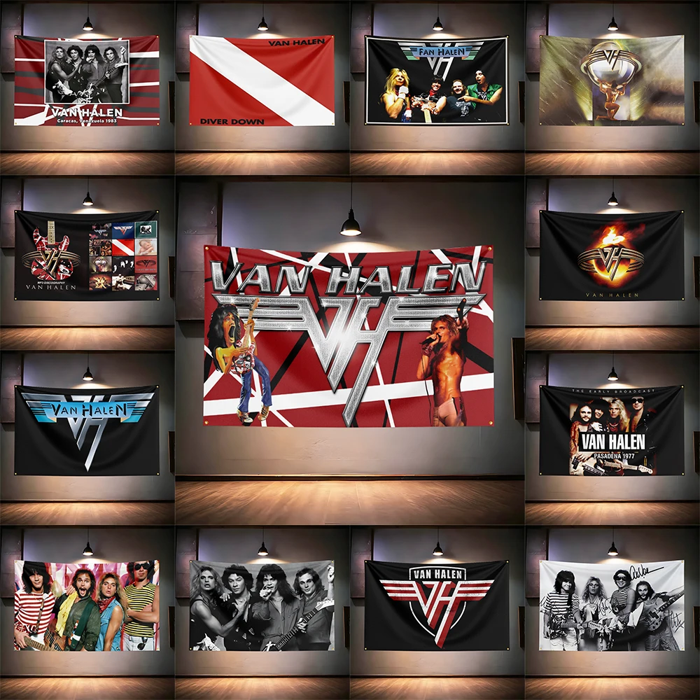 Rock Music Flag  for van halen band Fans Banner HD Print Brass Grommet Garage Bedroom Living Room Dorm Wall Decor Tapestry