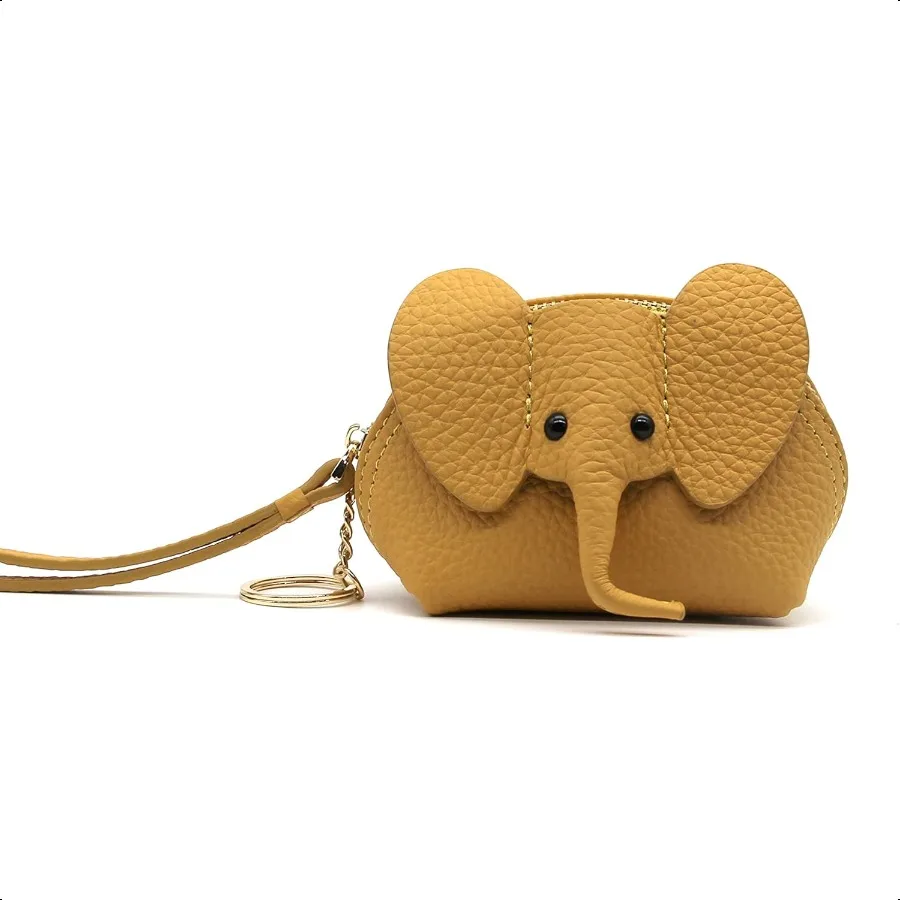 

Small Leather Coin Purse for Women Cute Elephant Change Purse for Girls Zipper Coin Pouch Wallet with Key Chain and Wrist Strap