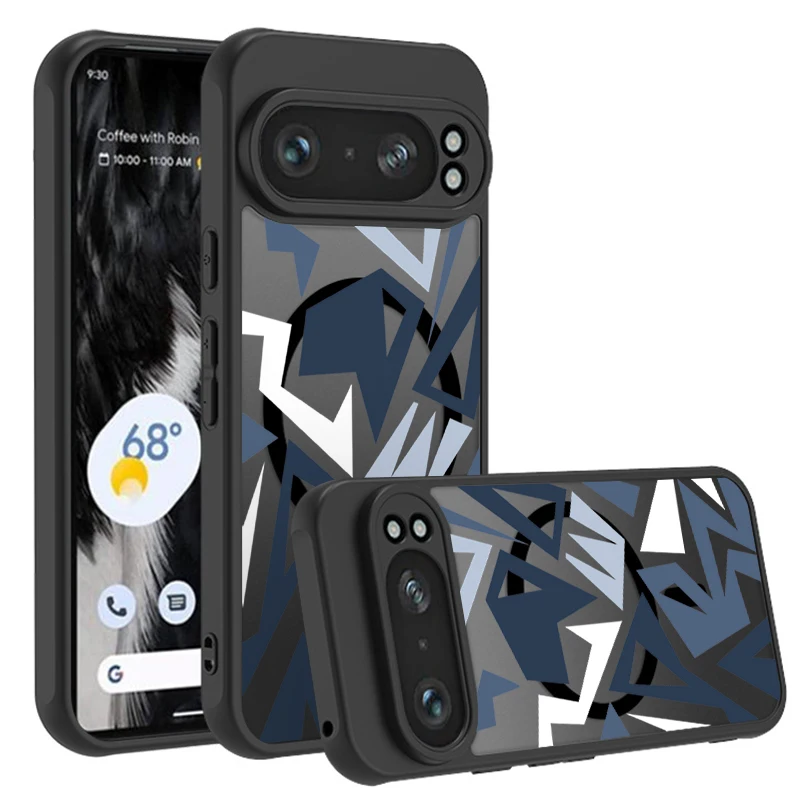 Matte Magnetic Case For Google Pixel 8 7 Pro 8A 7A Pixel 9 Pro XL For Magsafe Wireless Charging Geometry Pattern Phone Cover