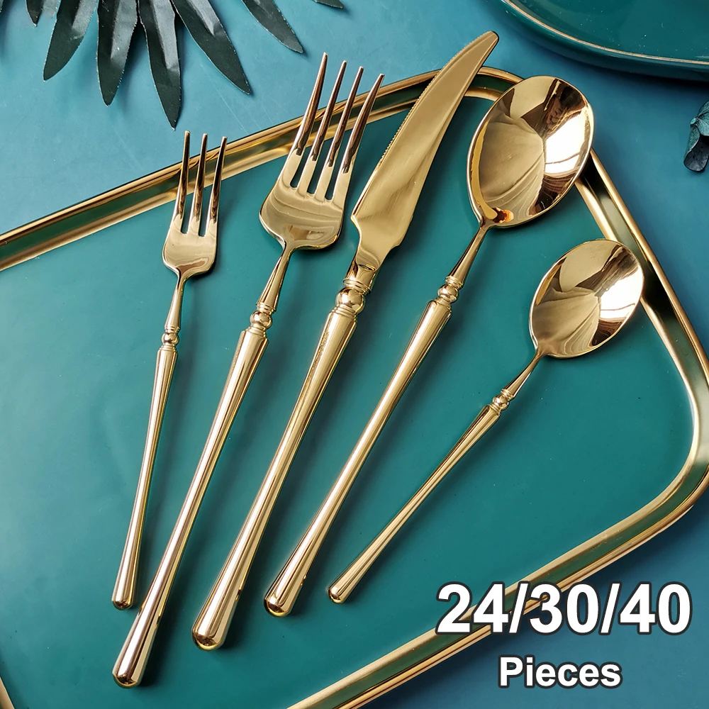 24/30/32/40Pcs Gold Cutlery Set Stainless Steel 304 Tableware Kitchen Utensils Sliver Knife Fork Spoon Mirror Dinner Set