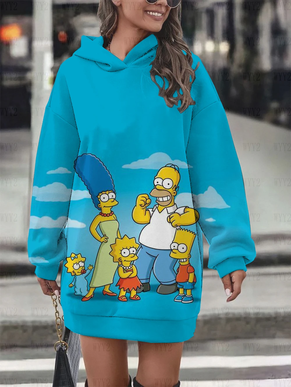 New Winter Hooded Sweatshirt Dress Disney The Simpsons Printed Pullover Sweatshirt Casual Fashion Street Style Women\'s Sweatshir