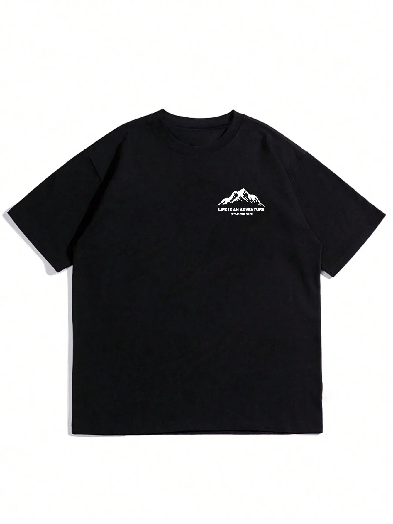 Summer men's 100% pure cotton casual loose plus size Letter And Mountain pattern printed round neck short sleeved T-shirt top image 4