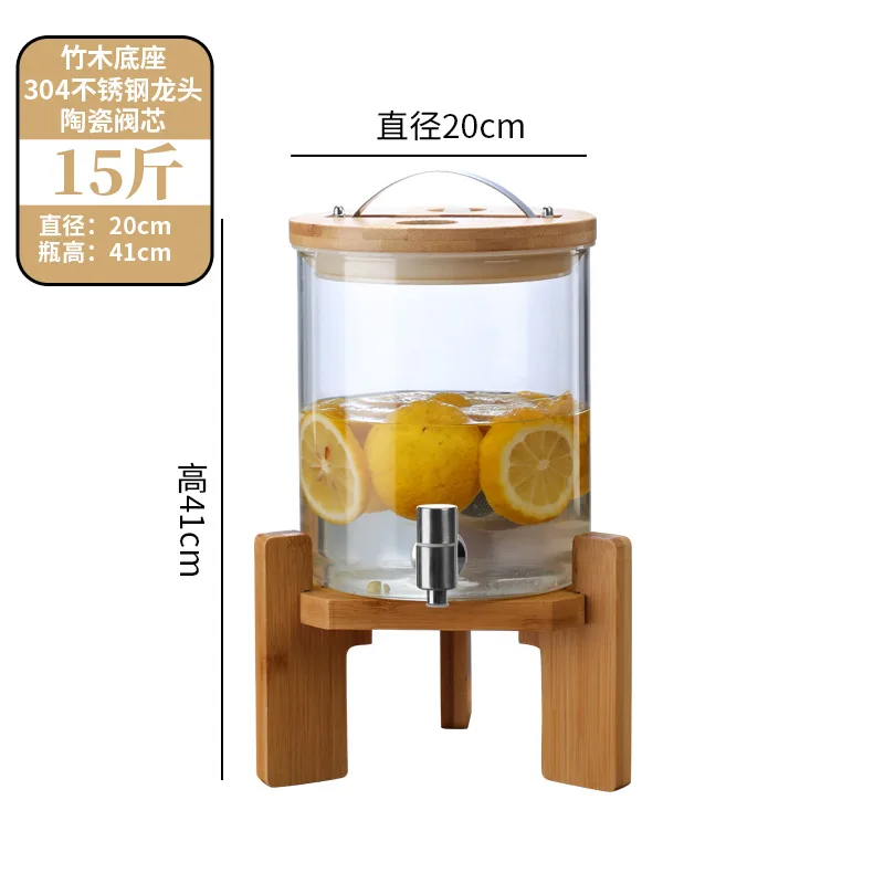 دلو زجاجي ذو غطاء كبير مقاوم للحرارة العالية مع صنبور: بيرة، فحم الكوك، إبريق الماء البارد، جرة النبيذ