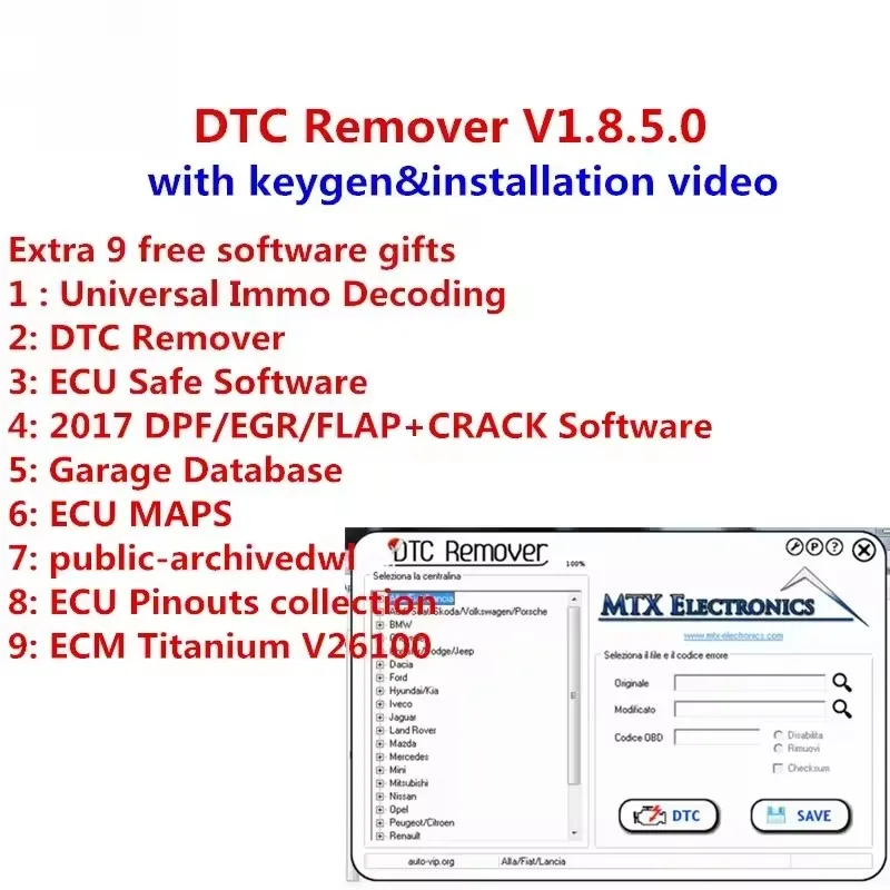 MTX DTC Remover 1.8.5.0 ECU Fault Code Removal Software with Keygen 9 Extra ECU Tuning SW Compatible with KESS KTAG FGTECH for O