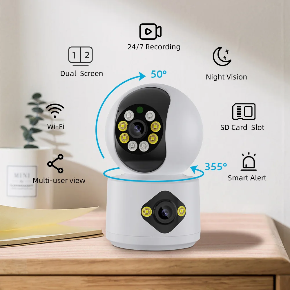 4K 8MP Dual Lens PTZ Camera Dual Screen Baby Monitor 4MP Auto Tracking Ai Human Detection Home Secuiryt CCTV Video Surveillance