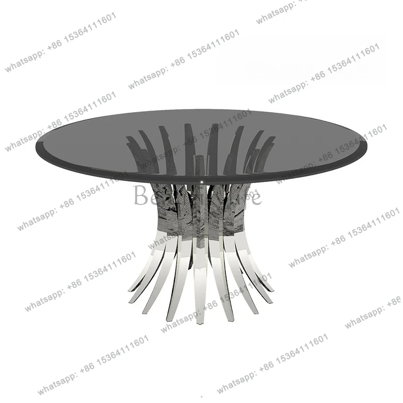 

Light luxury tempered glass dining table household modern simple round dining table high-end dining table glass countertop