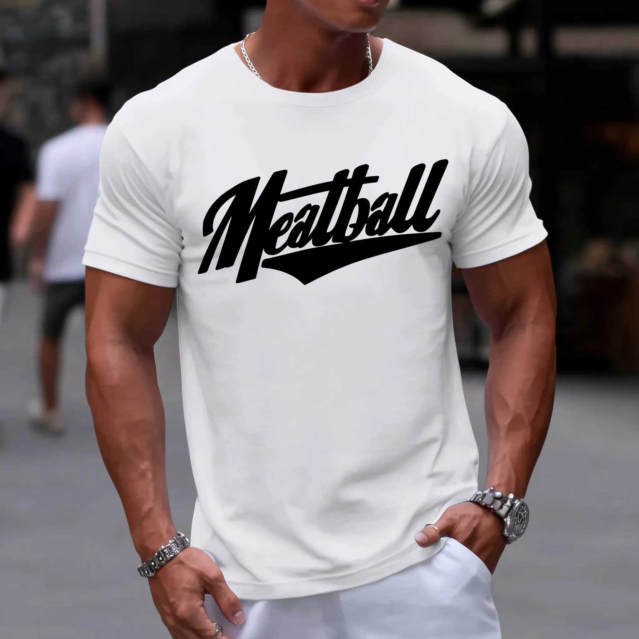 

Teevo Men's Slim Fit T-Shirt with Meatball Text Design for Casual Wear