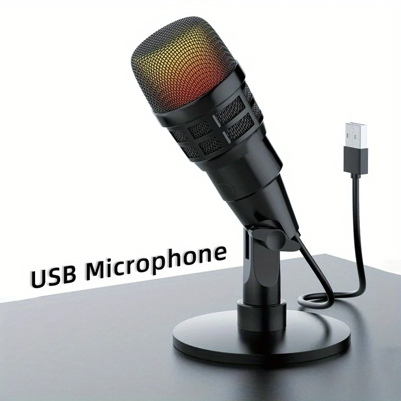 USB Microphone for Gaming Live Streaming Podcasts - Noise Reduction RGB Lighting - PC Laptop Recording Mic Compact