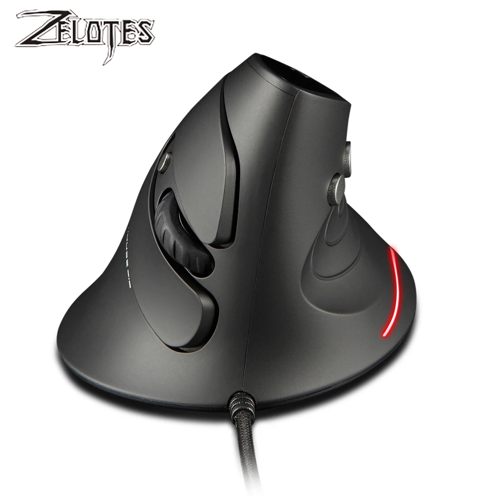 ZELOTES T-30 Mouse Vertical Optical Wired Mouse 3200 DPI USB Gaming Mouse with 6 Keys Ergonomic Design for Comfortable Use