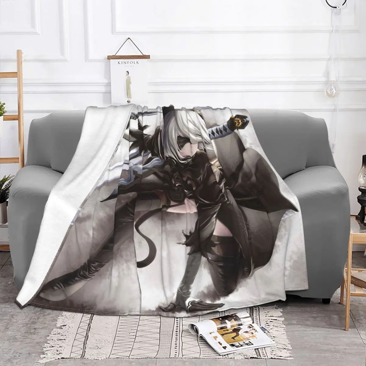 NieR Automata Blanket YoRHa 2B Game Wool Throw Blankets Airplane Travel Printed Ultra-Soft Warm Bedspread