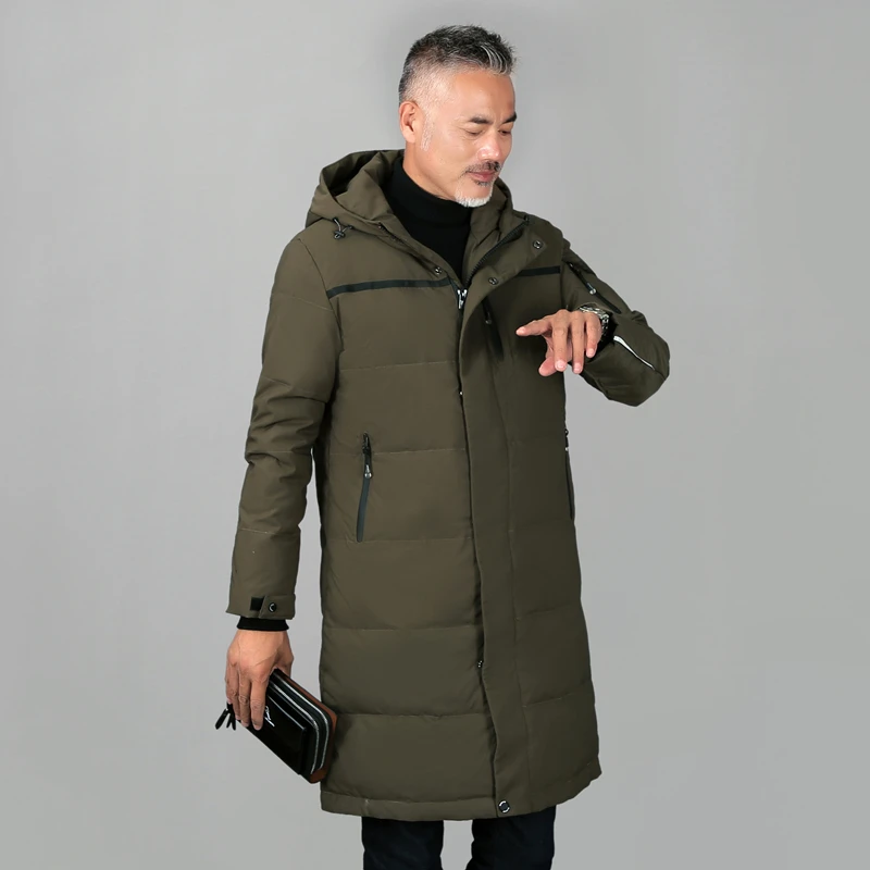 Plus Size 5XL Middle-aged Men Winter Down Coat For Father Long White Duck Down Winter Jacket Men Hooded Down Parka Men Overcoat