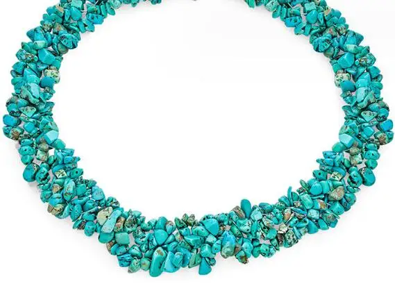 

4 Rows Natural Green Turquoise Gravel Chip Gemstone Necklace 20" Long