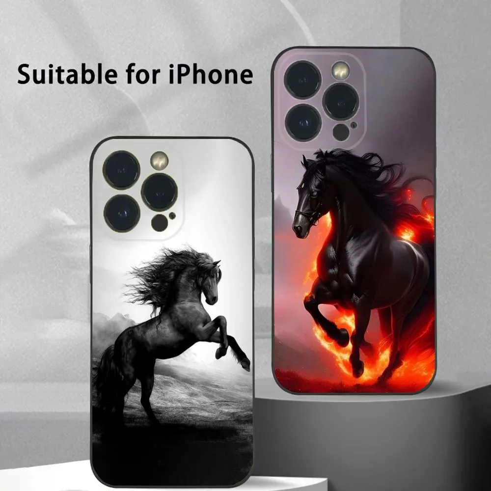 Horse Great Beauty Galloping Phone Case For iPhone 16 15 14 13 12 11 Plus,Pro Max,XS,X,XR,SE,Mini,8,7 Soft Silicone Black Cover