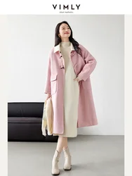 VIMLY Women's Office Lady Woolen Coat Winter Long Straight Overcoat Contrast Color Lapel Coats Female Simple Casual Outerwear