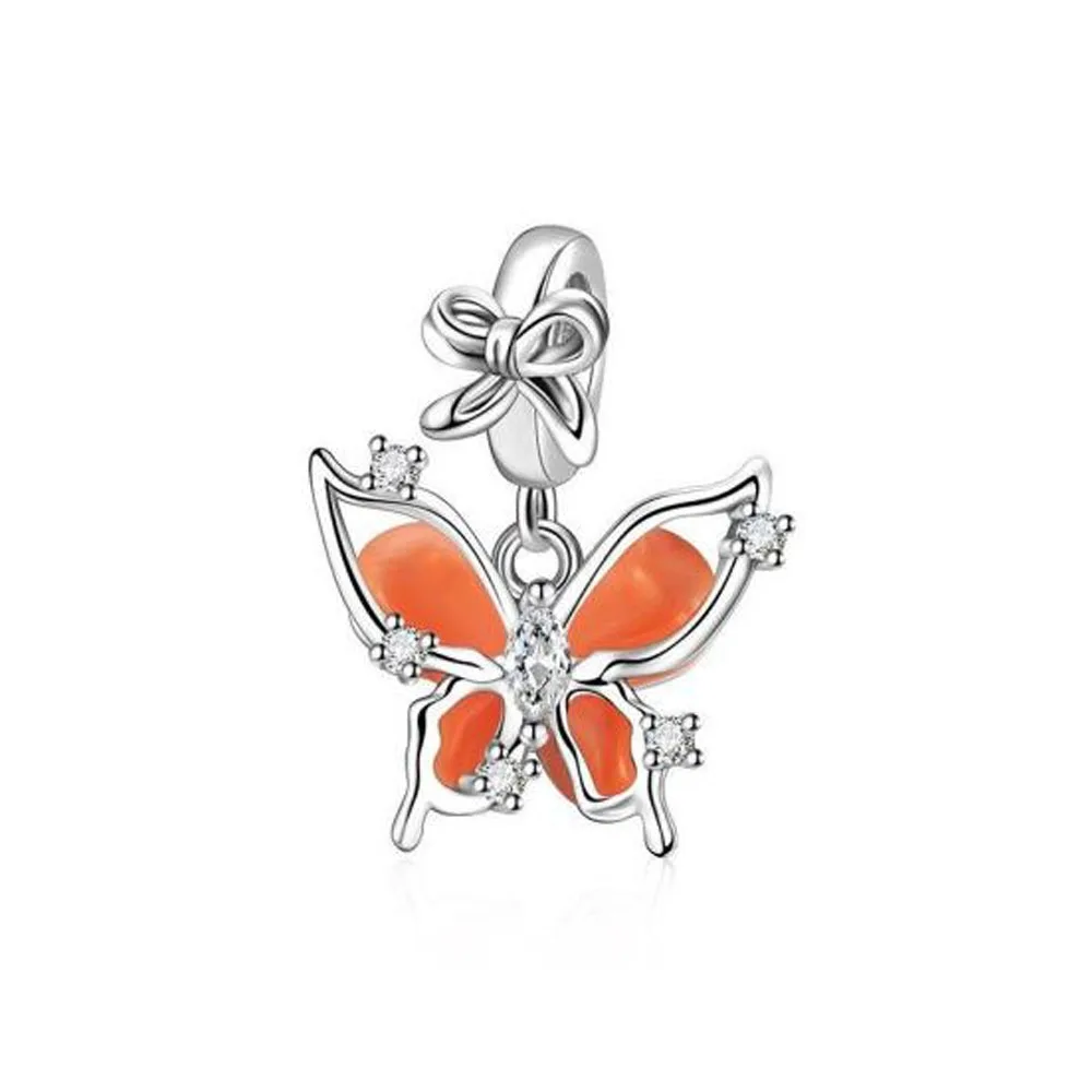 جديد 925 الفضة فراشة عنصر وقوف السيارات الثلاثي هالة قلوب سحر قلادة ، صالح الأصلي الأوروبي المرأة سوار DIY مجوهرات #3