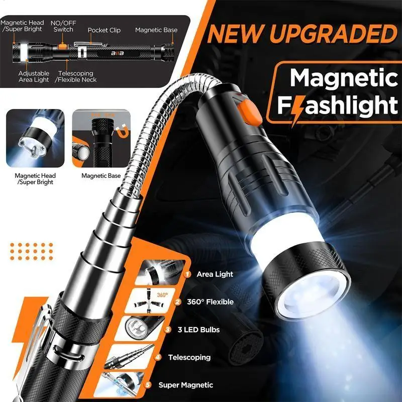 Extendable Magnet Pickup Tool Telescopic Stick With Flashlight 22.6 Inch Magnetic Tool For Men Dad Car Work Home Maintenance