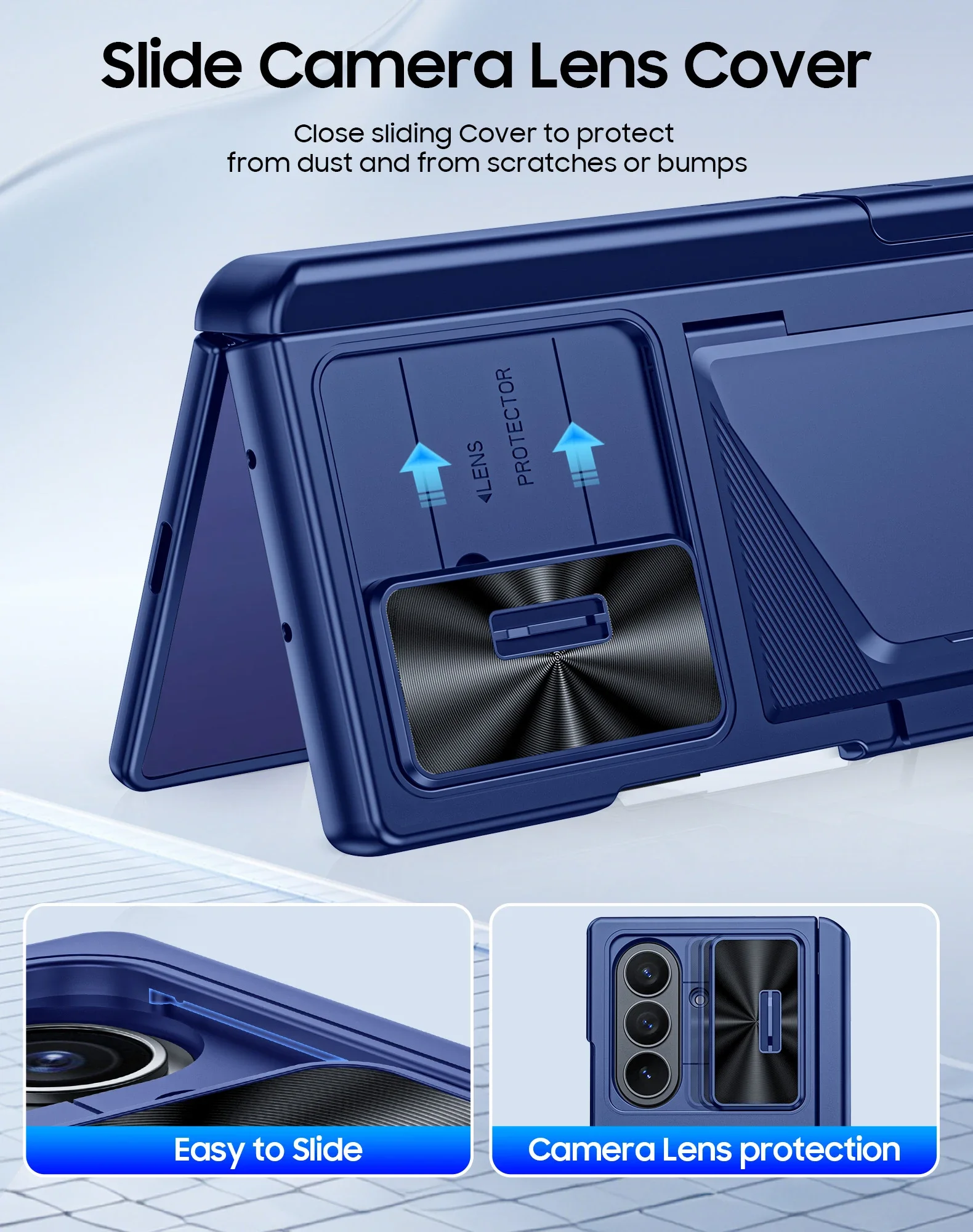 Regali di Halloween, porta carte RFID, staffa nascosta, cover per fotocamera, custodia antiurto per Samsung Galaxy Z Fold 7-Blue