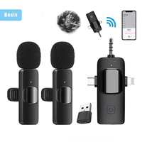Basix 3in1 typec microphone Outdoor Portable Live Streaming Shooting Interview Mini wireless iphone lapel microphone